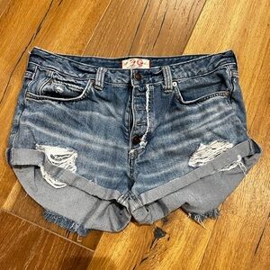 Free People Denim Blue Distressed Women's Shorts